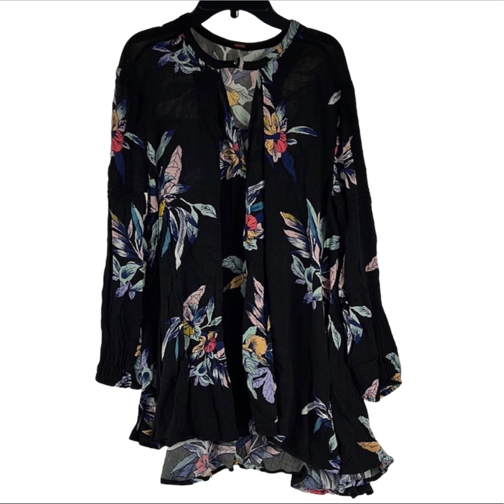 Black Floral Tunic Top - Lightweight Long-Sleeve Women’s Tunic